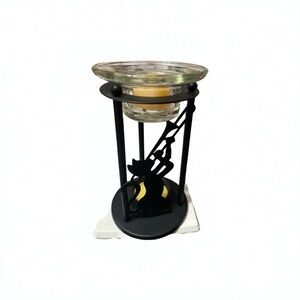 Vtg. Penco Cat Silhouette Candle Holder Jazz Music /Trumpet Player-Flame &Glow